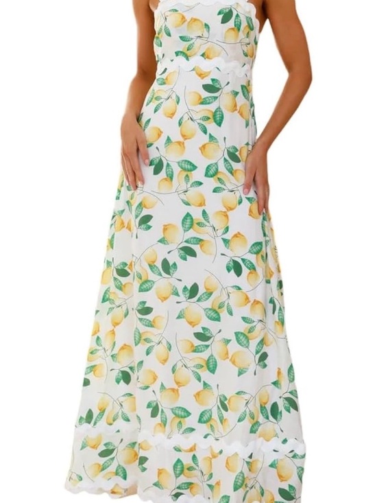 Dresses & Skirts - Strapless White Maxi Dress with Lemon Print